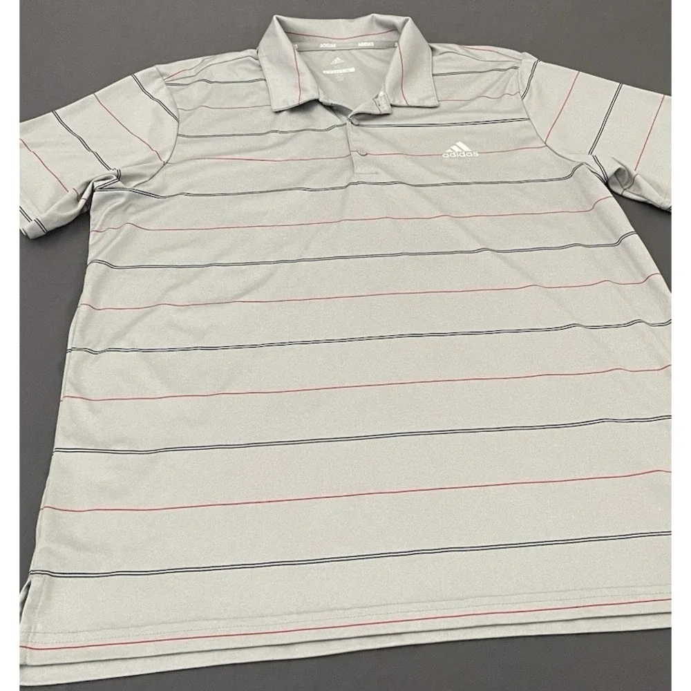 ADIDAS Golf Polo Shirt Men's Size XL Silver Grey Striped Activewear Short Sleeve